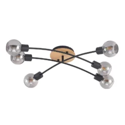 Eridia 6 Cross Plafondlamp Black/Wood - Lindby - Koop Online