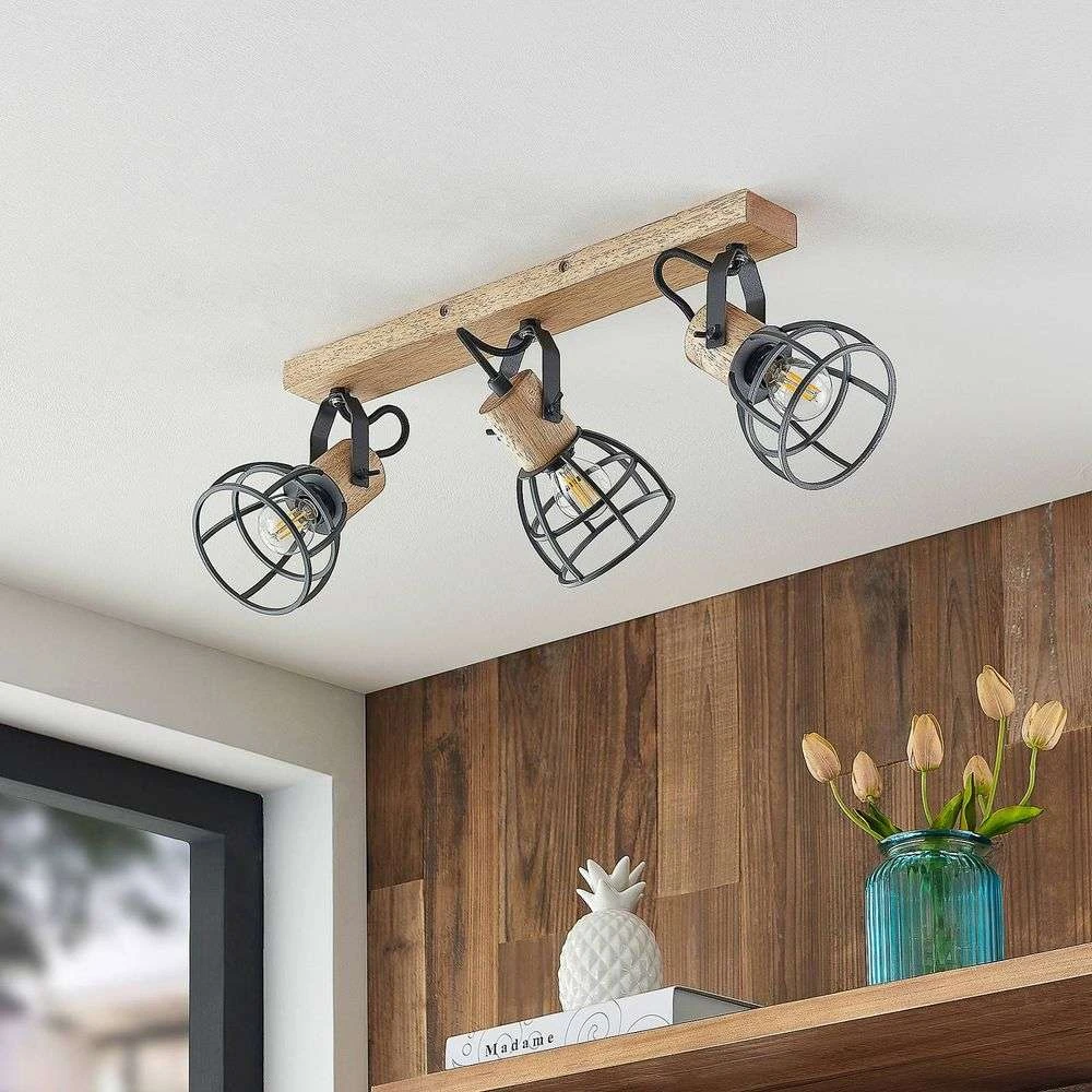 Flintos 3 Plafondlamp Wood/Black - Lindby - Koop Online - Afbeelding 2