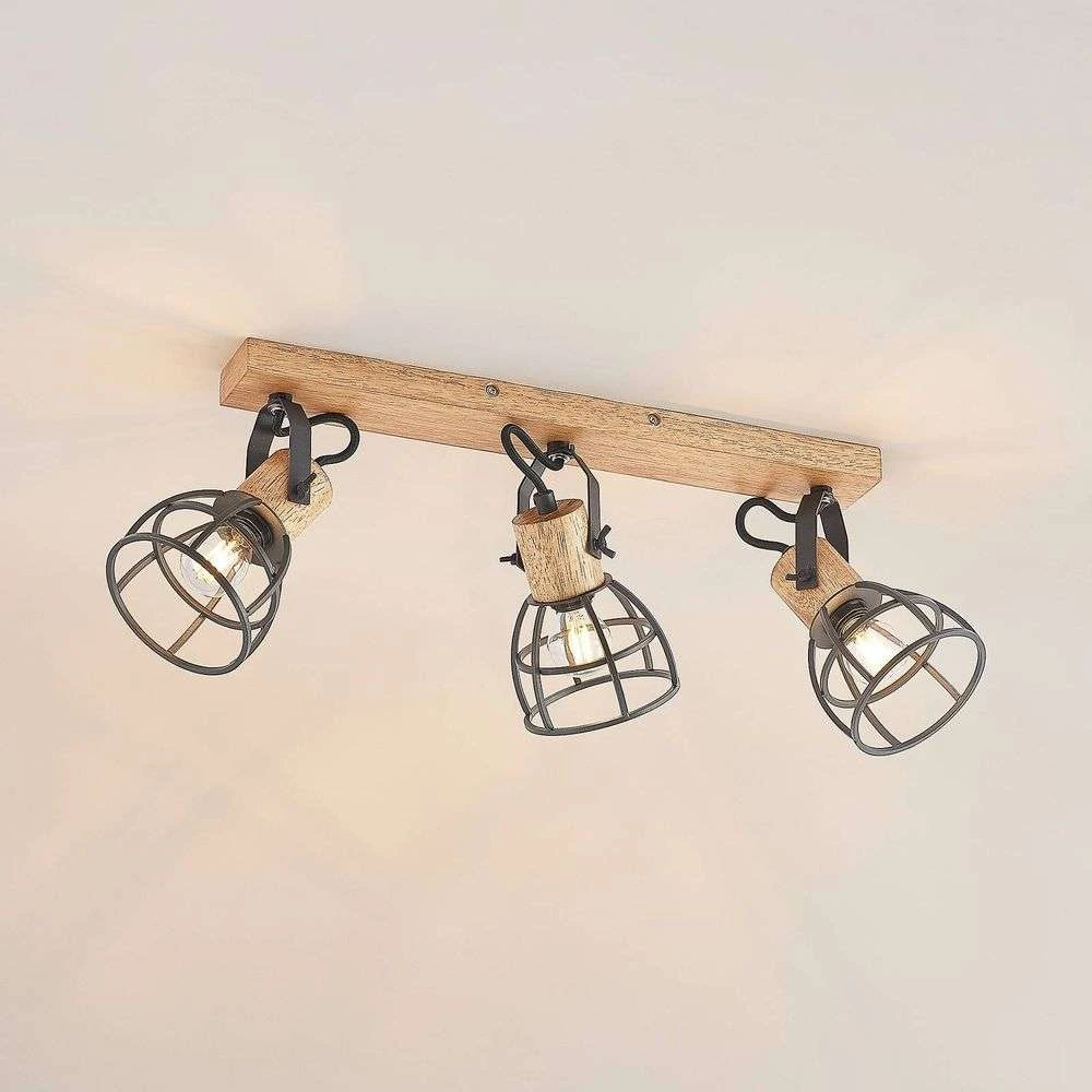 Flintos 3 Plafondlamp Wood/Black - Lindby - Koop Online - Afbeelding 3